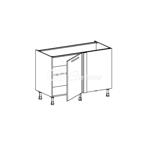 Meuble Bas angle droit,  1 porte de 60  charnières à droite, 1 étagère