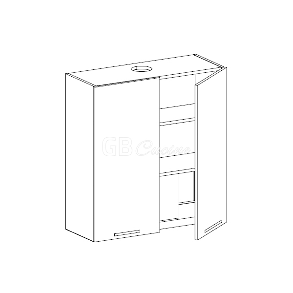 Meuble Haut  hotte à intégrer,  2 portes, 2 étagères