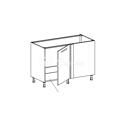 Meuble Bas sous evier angle droit,  1 porte de 60  charnières à droite