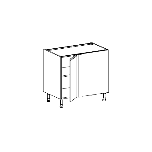 Meuble Bas angle droit,  1 porte de 30  charnières à droite, 1 étagère