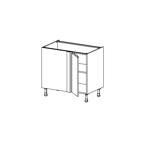 Meuble Bas angle gauche,  1 porte de 30  charnières à gauche, 1 étagère