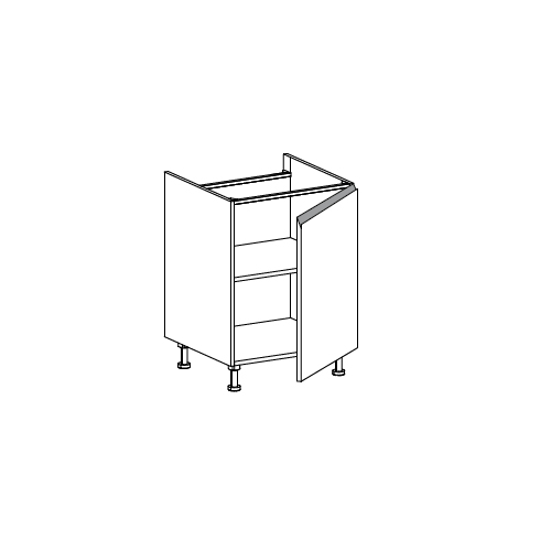 Meuble Bas, plaque de cuisson,  1 porte charnières à droite, 1 étagère