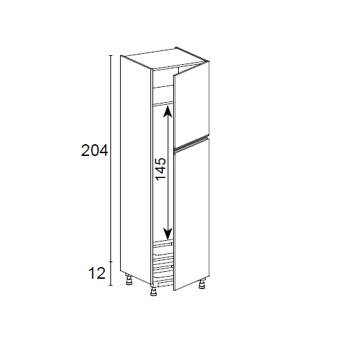 Meuble Colonne, réfrigérateur,  2 portes charnières à droite, 1 étagère