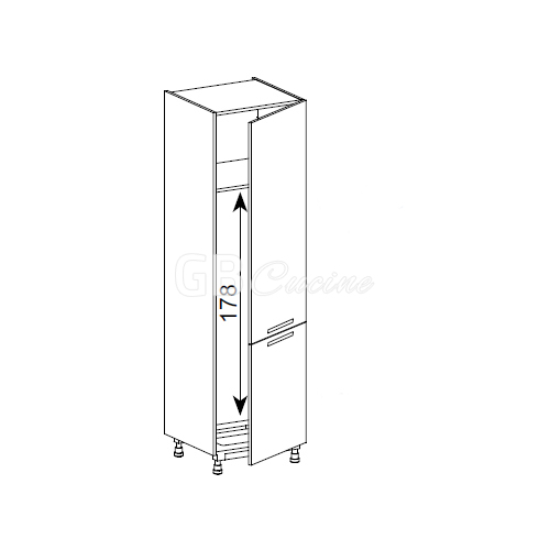 Meuble Colonne, réfrigérateur,  2 portes charnières à droite, 1 étagère