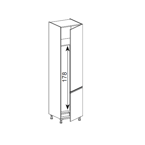 Meuble Colonne, réfrigérateur,  2 portes charnières à droite, 1 étagère
