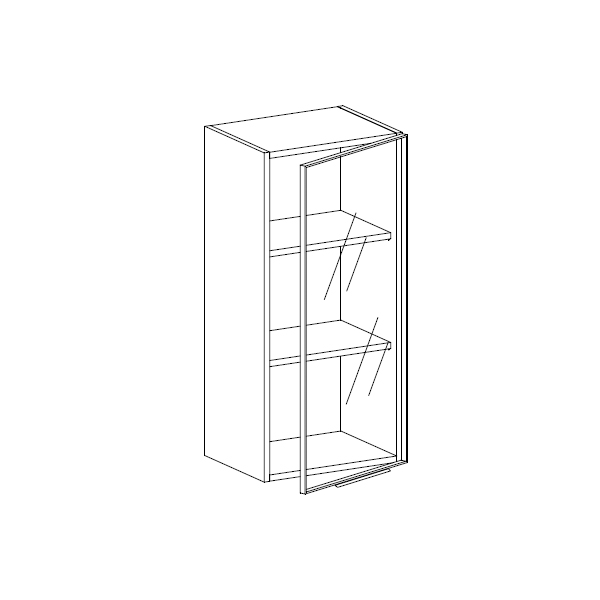 Meuble Haut,  1 porte  vitrine charnières à droite, 2 étagères