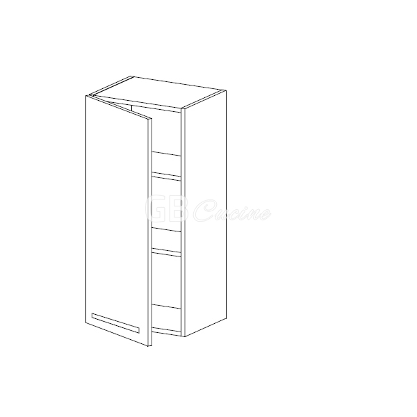 Meuble Haut,  1 porte charnières à gauche, 2 étagères