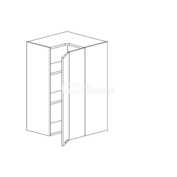 Meuble Haut angle droit,  2 portes charnières à droite, 2 étagères