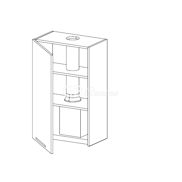 Meuble Haut  hotte à intégrer,  1 porte charnières à gauche, 2 étagères