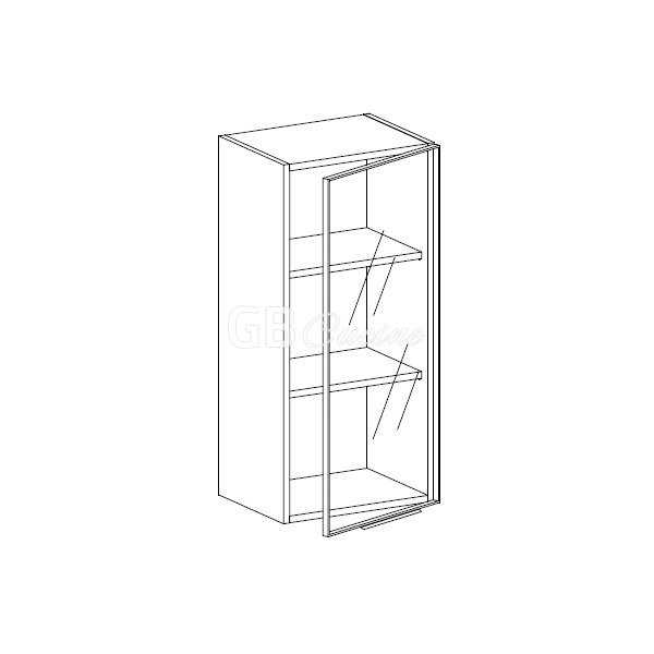 Meuble Haut,  1 porte  vitrine charnières à droite, 2 étagères