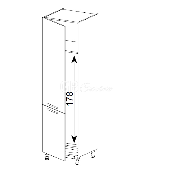 Meuble Colonne, réfrigérateur,  2 portes charnières à gauche, 1 étagère