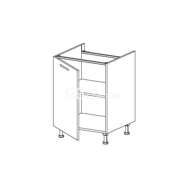 Meuble Bas, plaque de cuisson,  1 porte charnières à gauche, 1 étagère