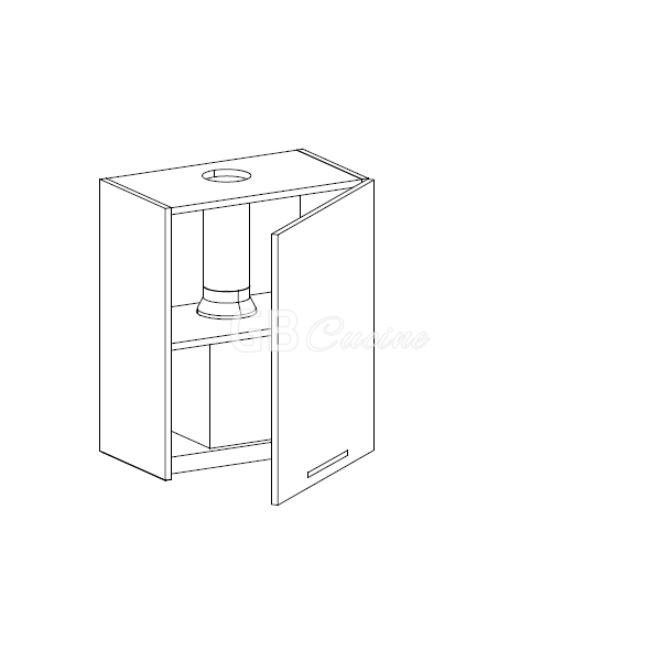Meuble Haut  hotte à intégrer,  1 porte charnières à droite, 1 étagère
