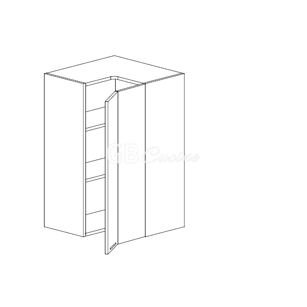 Meuble Haut angle droit,  2 portes charnières à droite, 2 étagères