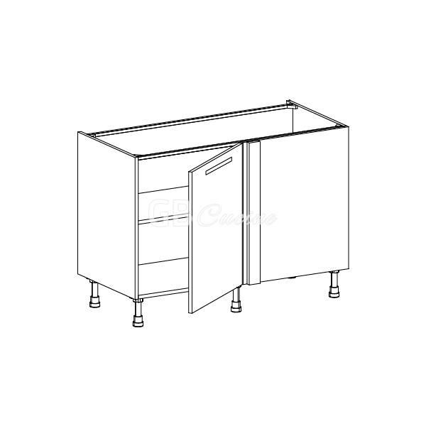 Meuble Bas angle droit,  1 porte de 60  charnières à droite, 1 étagère