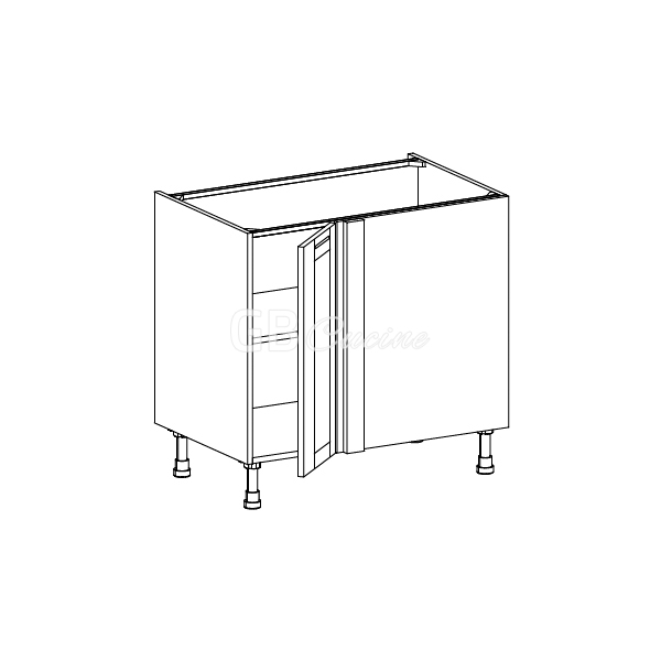 Meuble Bas angle droit,  1 porte de 30  charnières à droite, 1 étagère