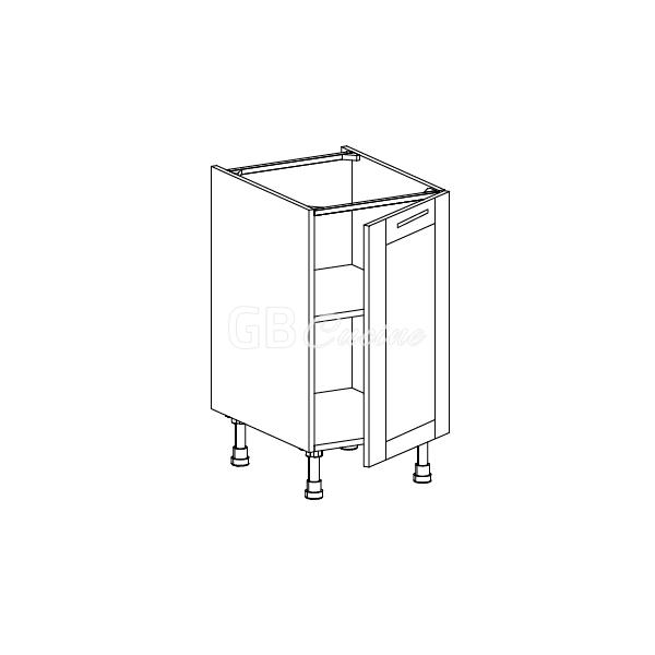 Meuble Bas,  1 porte charnières à droite, 1 étagère