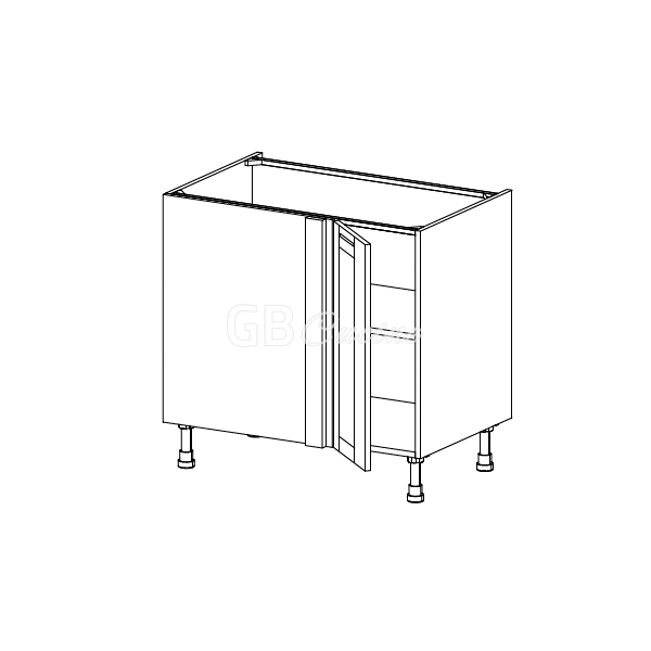 Meuble Bas angle gauche,  1 porte de 30  charnières à gauche, 1 étagère