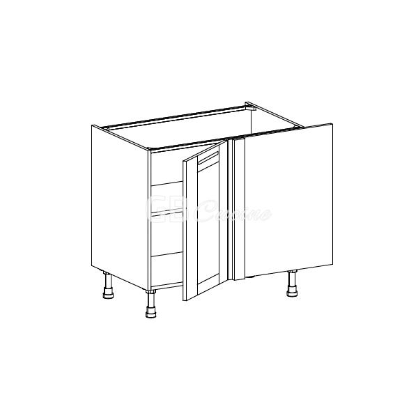 Meuble Bas angle droit,  1 porte de 45  charnières à droite, 1 étagère