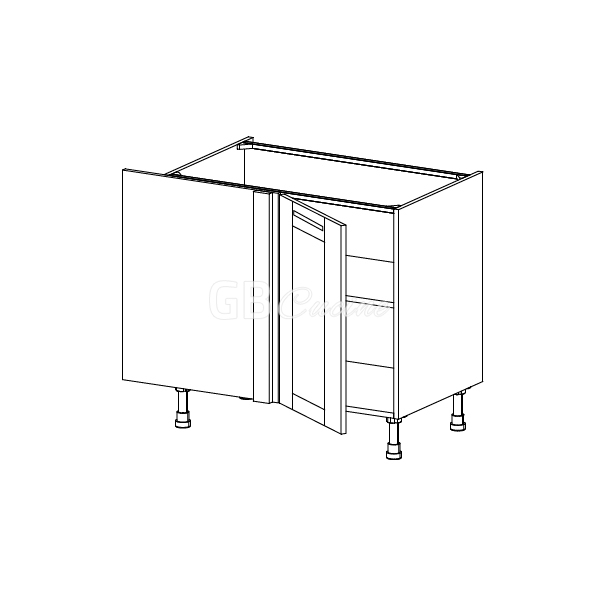 Meuble Bas angle gauche,  1 porte de 45  charnières à gauche, 1 étagère