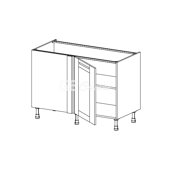 Meuble Bas angle gauche,  1 porte de 60  charnières à gauche, 1 étagère