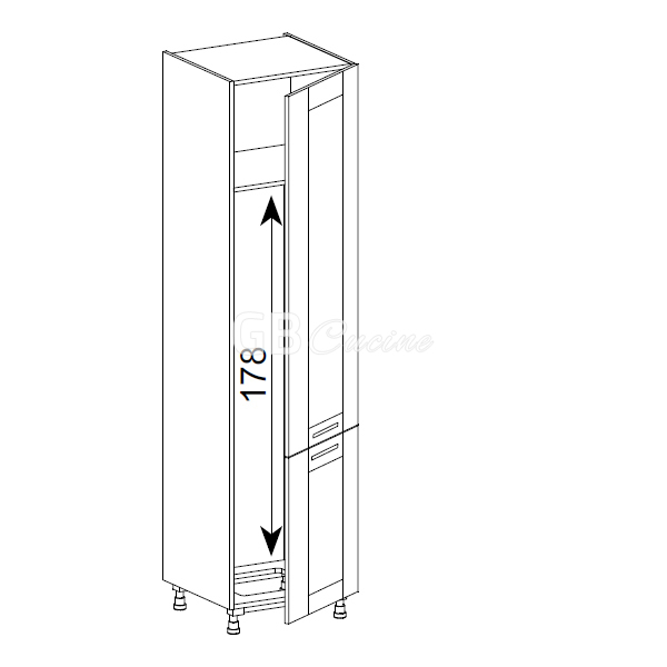 Meuble Colonne, réfrigérateur,  2 portes charnières à droite, 1 étagère