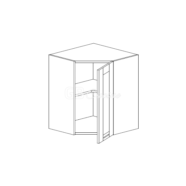 Meuble Haut angle droit,  2 portes charnières à droite, 1 étagère