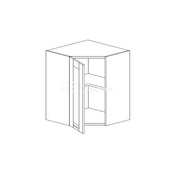 Meuble Haut angle gauche,  1 porte charnières à gauche, 1 étagère