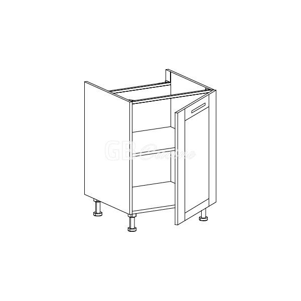 Meuble Bas, plaque de cuisson,  1 porte charnières à droite, 1 étagère
