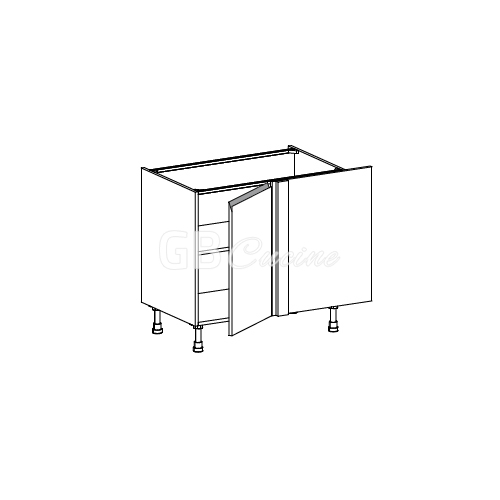 Meuble Bas angle droit,  1 porte de 45  charnières à droite, 1 étagère