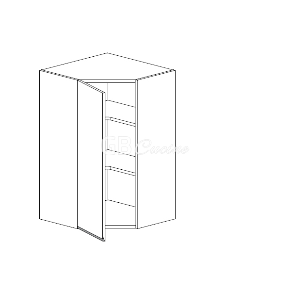 Meuble Haut angle gauche,  2 portes charnières à gauche, 2 étagères