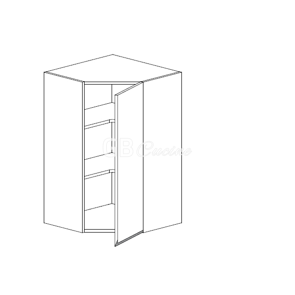 Meuble Haut angle droit,  2 portes charnières à droite, 2 étagères