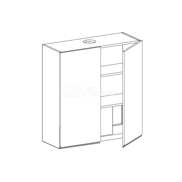 Meuble Haut  hotte à intégrer,  2 portes, 2 étagères