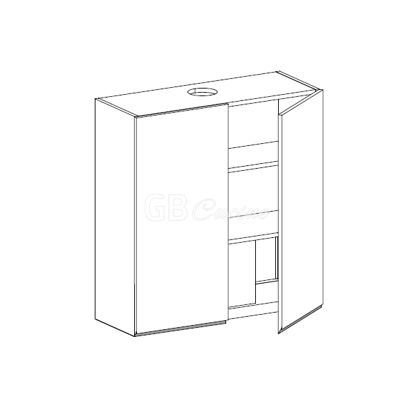 Meuble Haut  hotte à intégrer,  2 portes, 2 étagères