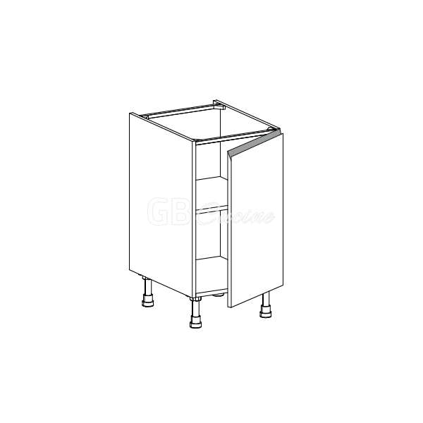 Meuble Bas,  1 porte charnières à droite, 1 étagère