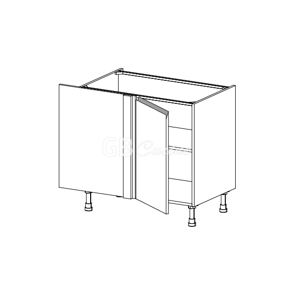 Meuble Bas angle gauche,  1 porte de 45  charnières à gauche, 1 étagère