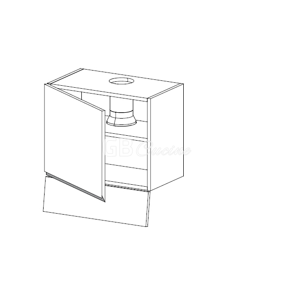Meuble Haut  hotte à intégrer,  1 porte charnières à gauche, 1 étagère