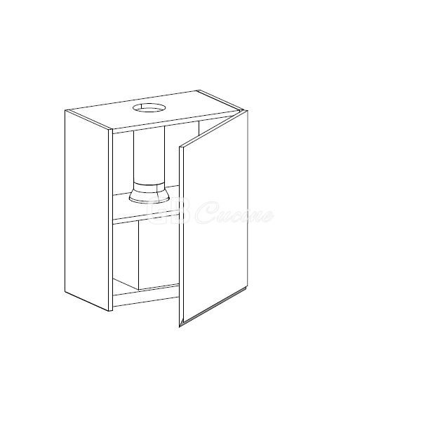 Meuble Haut  hotte à intégrer,  1 porte charnières à droite, 1 étagère