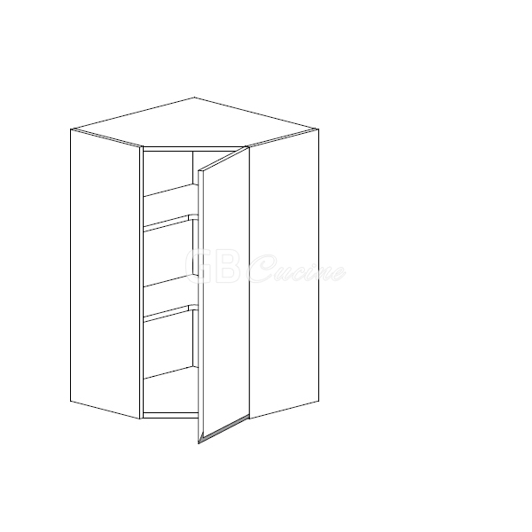Meuble Haut angle droit,  2 portes charnières à droite, 2 étagères