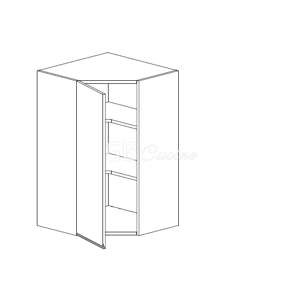 Meuble Haut angle gauche,  2 portes charnières à gauche, 2 étagères