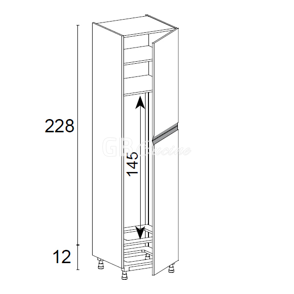 Meuble Colonne, réfrigérateur,  2 portes charnières à droite, 1 étagère
