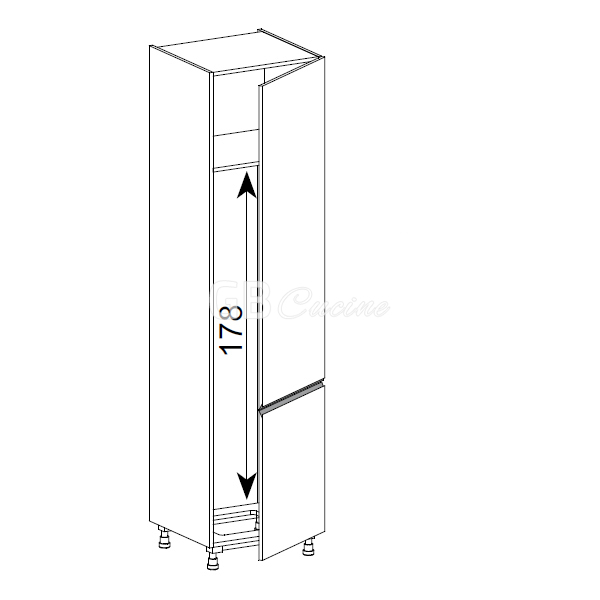 Meuble Colonne, réfrigérateur,  2 portes charnières à droite, 1 étagère