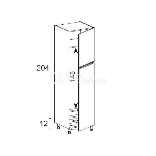 Meuble Colonne, réfrigérateur,  2 portes charnières à droite, 1 étagère