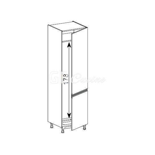 Meuble Colonne, réfrigérateur,  2 portes charnières à droite, 1 étagère