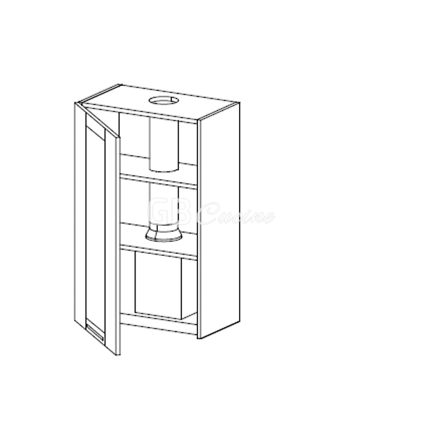 Meuble Haut  hotte à intégrer,  1 porte charnières à gauche, 2 étagères