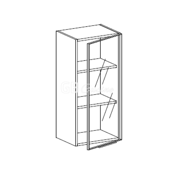 Meuble Haut,  1 porte  vitrine charnières à droite, 2 étagères