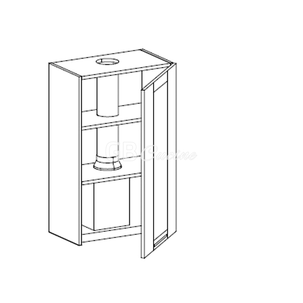 Meuble Haut  hotte à intégrer,  1 porte charnières à droite, 1 étagère
