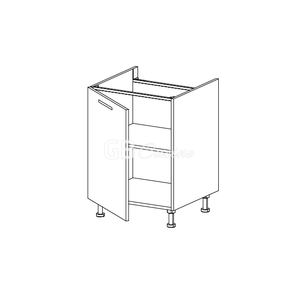 Meuble Bas, plaque de cuisson,  1 porte charnières à gauche, 1 étagère