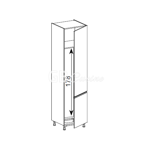 Meuble Colonne, réfrigérateur,  2 portes charnières à droite, 1 étagère