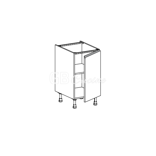 Meuble Bas,  1 porte charnières à droite, 1 étagère